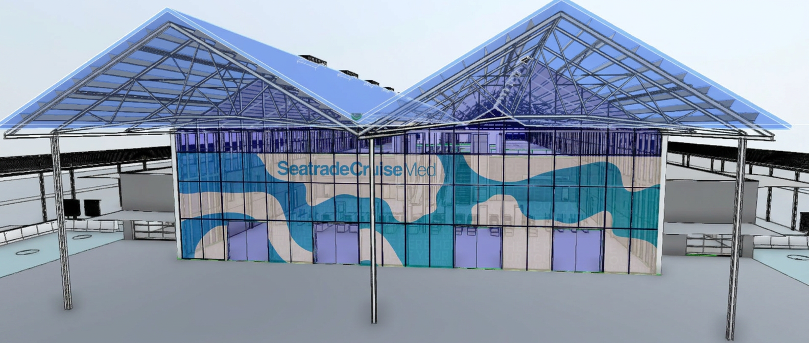 Rendering of the Santa Catalina Terminal main entrance with branded welcome panels