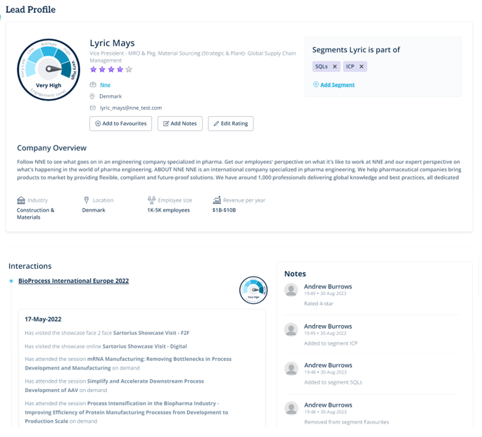 Lead Insights individual lead profile view